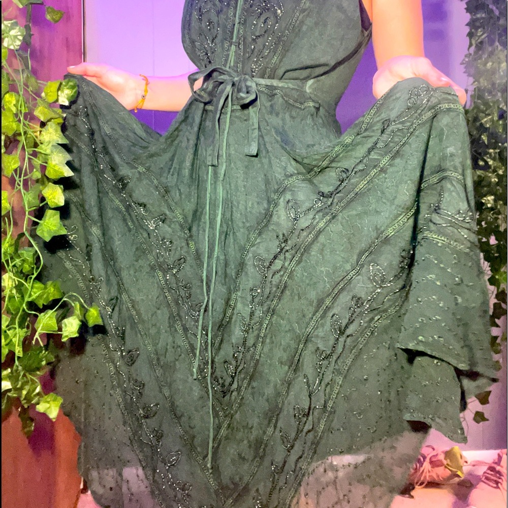 cottage core green dress